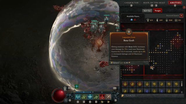 Bone Graft Necromancer Paragon Board to Increase Damage and Maximum Essence
