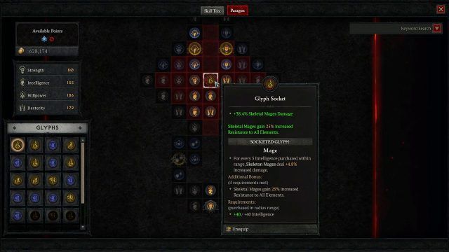 D4 Necromancer Build Mage Rare Glyph to Increase the Damage of Skeleton Mages