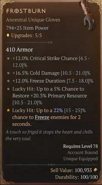D4 White Walker Necromancer Build - Frostburn Unique Glove to Freeze Enemies