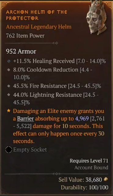 Diablo 4 Bloodshadow Necromancer Build - Archon Helm of the Protector to Conjure a Barrier