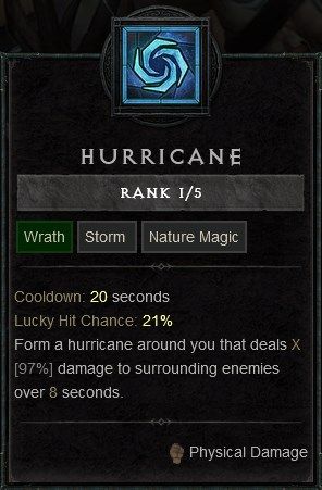 Diablo 4 Druid Build - Hurricane Skill to Deal Damage to Surrounding Enemies