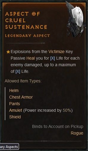 Diablo 4 Rogue Build - Aspect of Cruel Sustenance to Create Explosions from Victimize