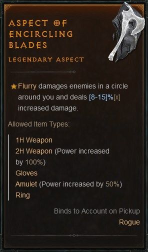 Diablo IV Aspect of Encircling Blades so that Flurry Damages Enemies in a Circle Around You