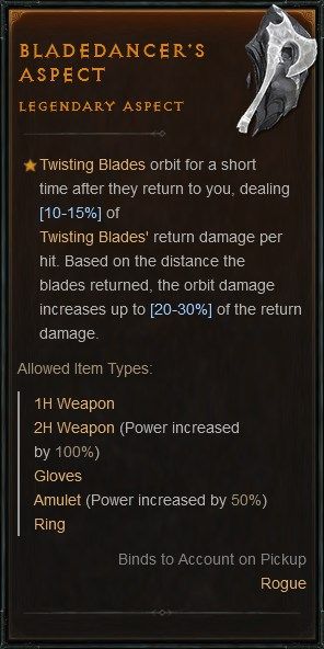 Diablo IV Bladedancer&rsquo;s Aspect for Twisting Blades to Deal Orbit Damage