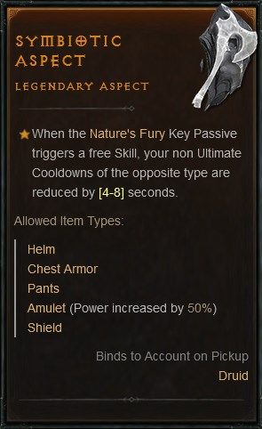 Diablo IV Symbiotic Aspect Involving the Nature&rsquo;s Fury Key Passive