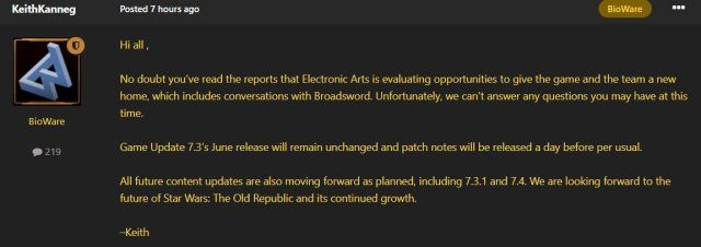 Star Wars: The Old Republic Could Be Leaving Bioware