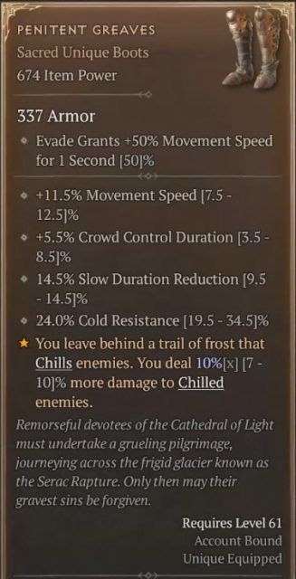 Trapper Diablo 4 Rogue Build - Penitent Greaves to Leave Behind a Trail of Frost That Chills Enemies