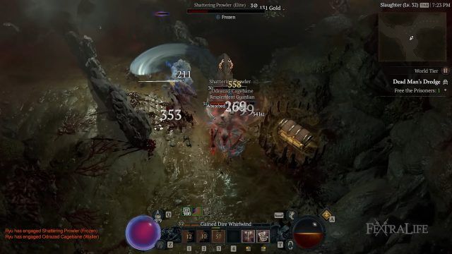 Whirlwind Diablo 4 Barbarian Build - Activating Whirlwind to Deal Damage to Groups of Enemies