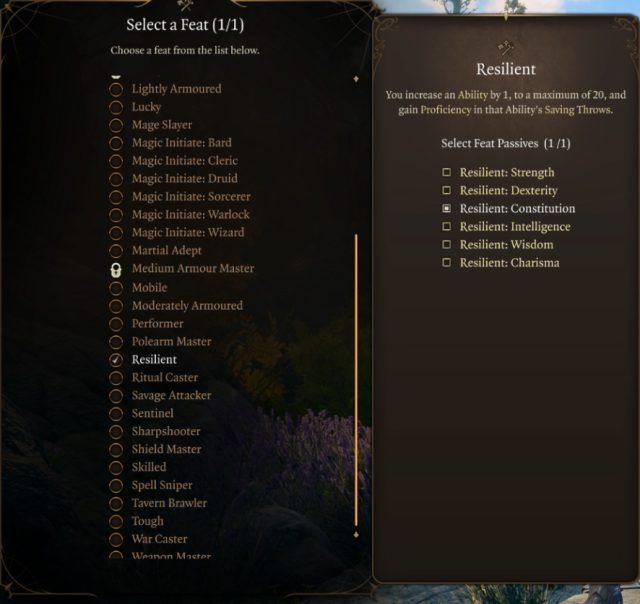 Baldur&rsquo;s Gate 3 Bard Class Guide Feat - Resilient Constitution