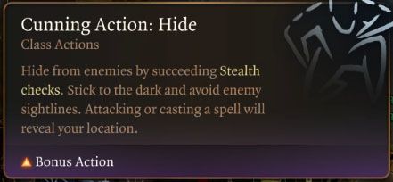Baldur&rsquo;s Gate 3 Rogue Class Guide Cunning Action: Hide