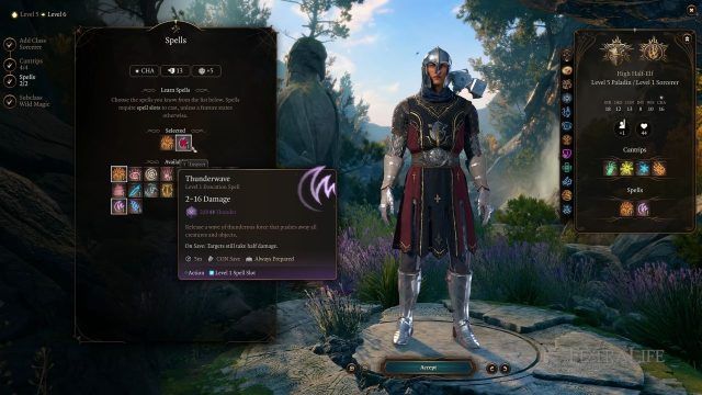 Baldur&rsquo;s Gate 3 - Thunderwave Spell for the Palading Sorcerer Build
