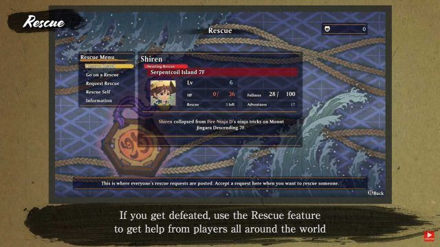 Shiren the Wanderer: The Mystery Dungeon of Serpentcoil Island Rescue Board