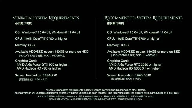 New minimum/recommended specs revealed for FF14 Dawntrail