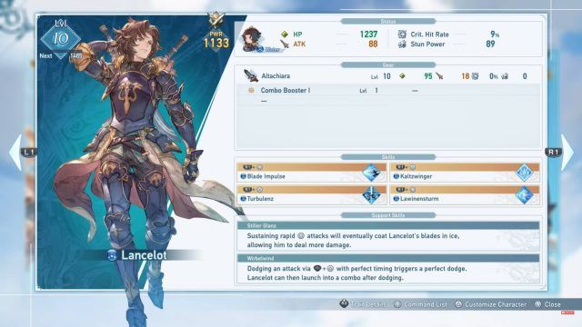 Granblue Fantasy Relink Beginners Guide Lancelot Status Skills