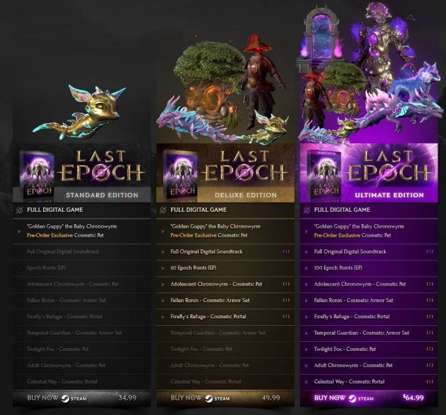 Last Epoch pre-order editions