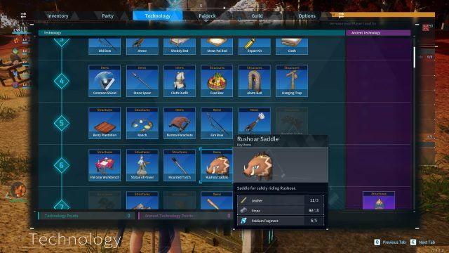 Palworld Technology - Unlock useful items for Pals such as a saddle so you can mount up