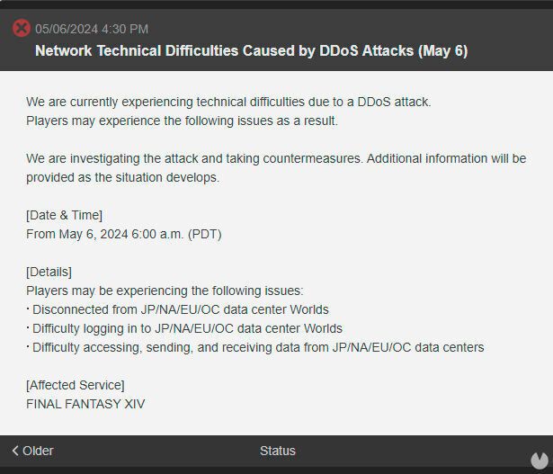 Final Fantasy XIV Suffered a DDoS Attack Before The Launch of Dawntrail