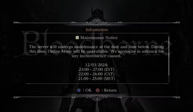 Bloodborne Server Maintenance Alarms the Community