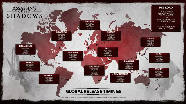 Assassin&rsquo;s Creed Shadows Global Launch Times Revealed