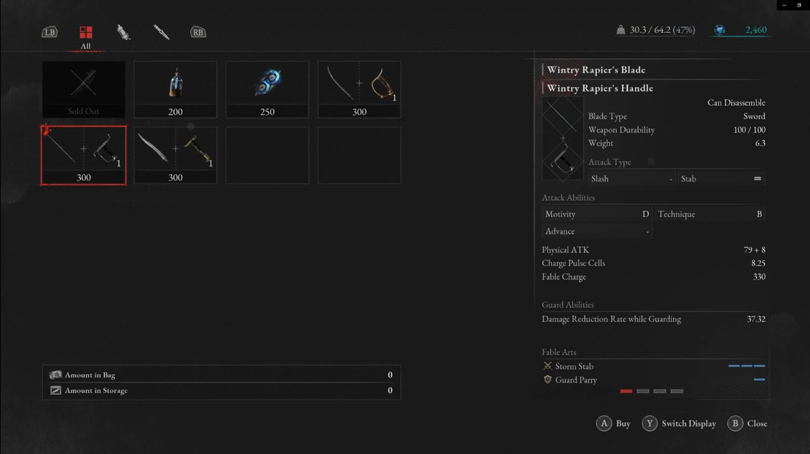 Lies of P Wintry Rapier&rsquo;s Blade in game menu
